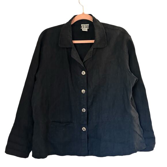 Clio 100% Linen Minimalist Lagenlook Coastal Grandma Button Down Top Large - Picture 6 of 9